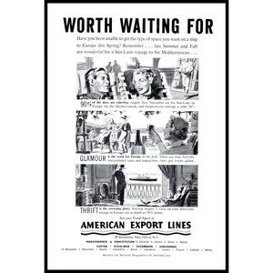 1953 American Exports Lines Cruise Ships Vintage Print Ad Europe Wine Wall Art